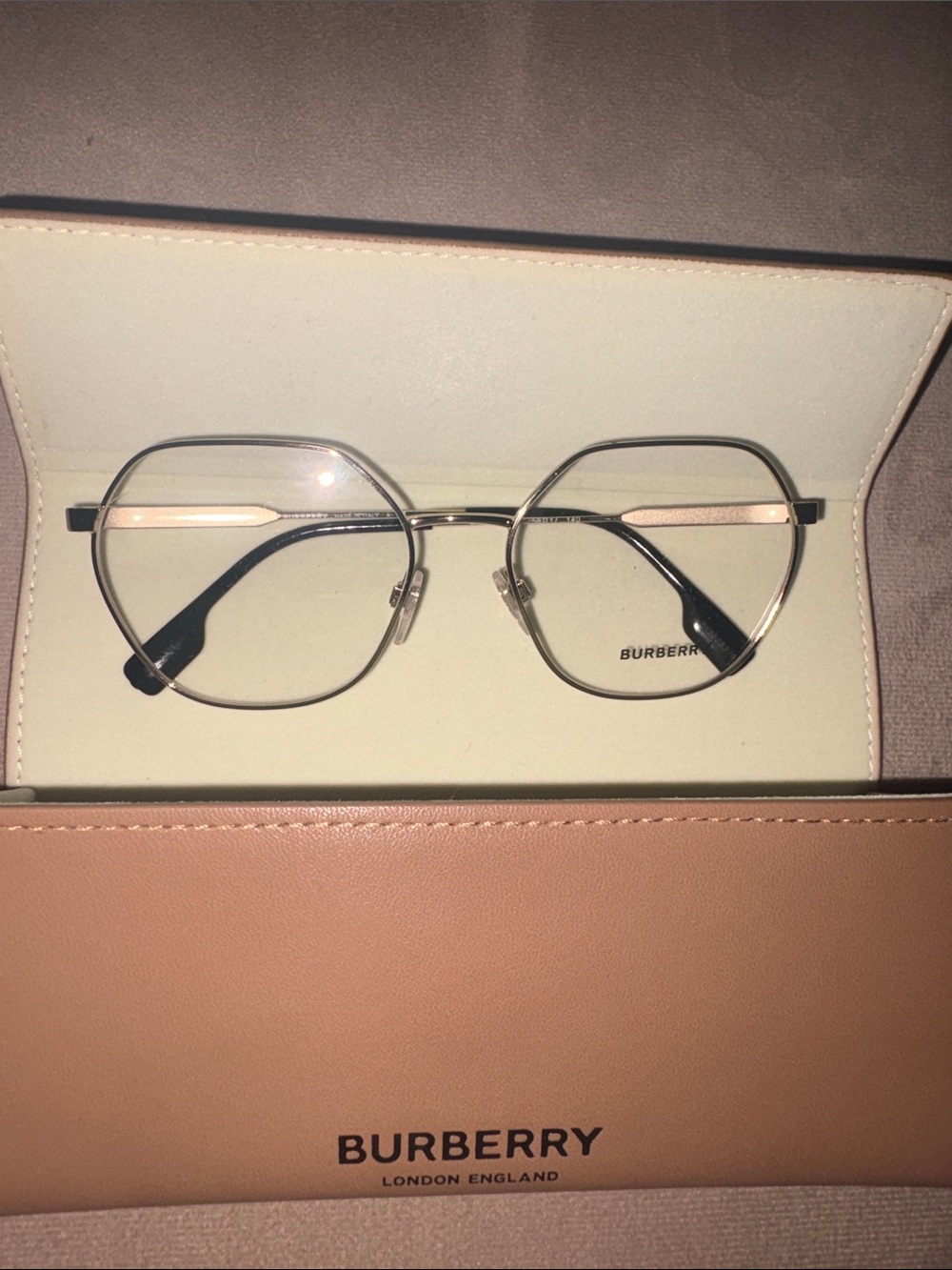 Burberry Round Gold Frame Glasses with Beige Temples